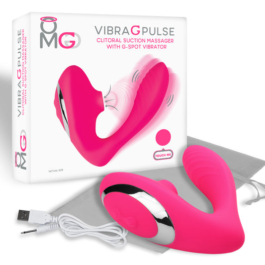 OMG VIBRA G PULSE CLITORAL SUCTION MASSAGER W/ G-SPOT VIBRATOR PINK